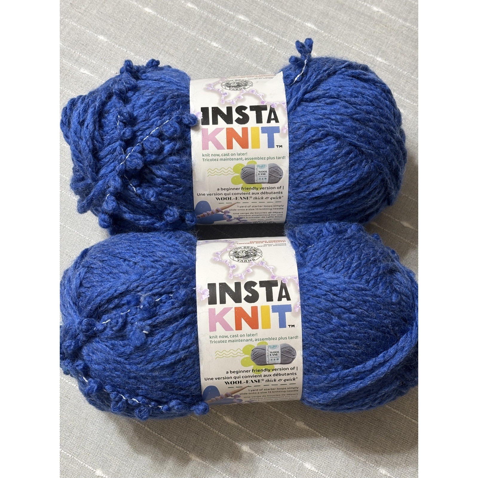 Lion Brand Instaknit Yarn Acrylic Wool-Ease Goody Blue Shoes Set Of 2